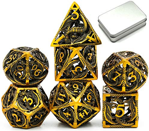 World of Dice Nidhöggr - Edel Würfel für alle Pen & Paper RPG, Metallwürfel mit Drachen, 7-teiliges Würfelset, inkl. Etui (mit Aluminium-Etui)