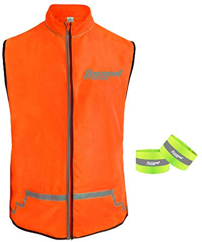 Tucoolracing Reflektive Weste mit Reflektivbands Reflektives Laufrad für Männer und Frauen für Nacht Laufen Biking Walking Motorrad Joggen (Orange, M)