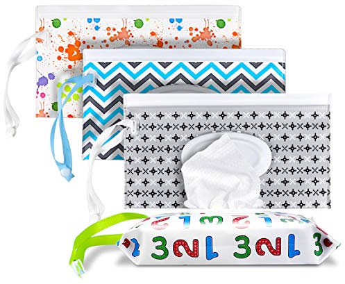 4 Stück Wiederverwendbar Wet Wipe Tasche, Selbstdichtende Feuchttuch-Verpackungstasche,Reise Feuchttuchspender hält Babytücher frisch und sicher