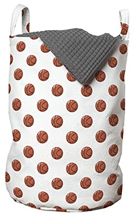 ABAKUHAUS Basketball Wäschesack, Cartoon-Kugeln Score, Wäschekorb mit Griffen Kordelzugverschluss für Waschsalons, 33 cm breit x 49 cm hoch, Zimt Schwarz Weiß