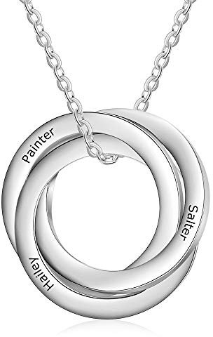 kaululu Damen Russische Ring Disc Halskette mit 3 Namen Gravur Edelstahl Anhänger Kette mit Gravur Personalisierter Schmuck Familie Kette