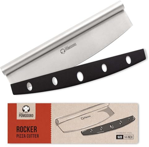 Chef Pomodoro | Coupe Pizza Profesionnel en Acier Inoxydable avec Couvre-Lame - Couteau Pizza Multi-usage de 35,6 cm Super Tranchant - Couteau à Pizza Facile à Utiliser Avec Poignée Confortable