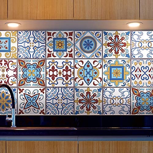 ADesign 32 Feuilles Mural Stickers Carrelage 2D Imperméables Carreau de Ciment Adhesif, Autocollants Carreaux Dosseret pour Cuisine, Salle de Bain la Décoration à la Maison / 15 x 15 cm /T1024