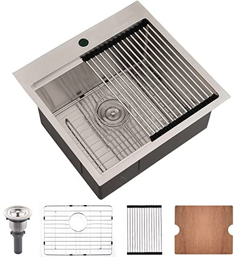 Bokaiya Évier de bar de 53,3 cm en acier inoxydable avec planche à découper pour camping-car 53,3 x 50,8 cm