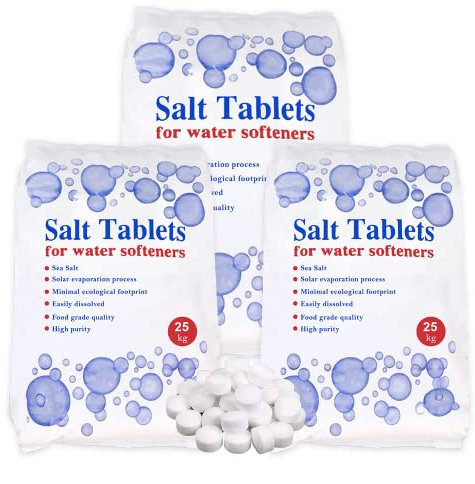 HSD 25kg Salt Tablets, Food Grade, Compatible to All Water Softener Machines (3 Bags, 25 KG)