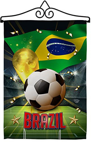 Ornament Collection World Cup Brazil Garden Flag Set Wall Hanger Sports Soccer Game Goal Ball Football Entertainment Activity Physical House Decoration Banner Small Yard Gift Double-Sided, Made In USA