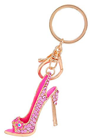 Leeadwaey Portachiavi in metallo con tacco alto per scarpe portachiavi con strass per decorazione di borse, rosa, rosa, Come Descrizione