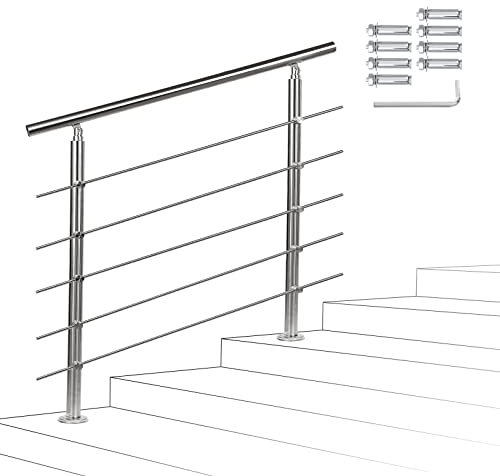 Yakimz Rampe d'escalier en acier inoxydable 160 cm avec 5 traverses réglables en angle, garde-corps extérieur et intérieur pour escaliers, jardin