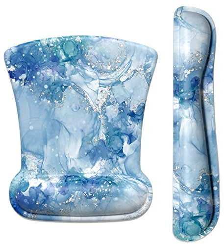 ITNRSIIET Ergonomisches Mauspad mit Handgelenkstütze, Tastatur-Handgelenkauflage, rutschfest, Memory-Schaum, einfaches Tippen, Schmerzlinderung, für PC, Laptop, Gaming, Büro, Blauer abstrakter Marmor