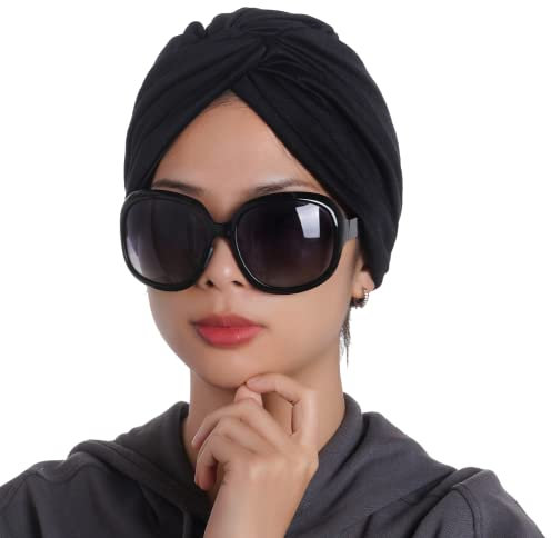 hoyuwak Turbane für Damen, Satin-gefüttert, Haarhaube, Kopftuch, Schal, Bezug, Durag-Kopfbedeckung, Beanie-Mütze zum Schlafen, Ausgehen, Dekoration, Schwarz, Einheitsgröße