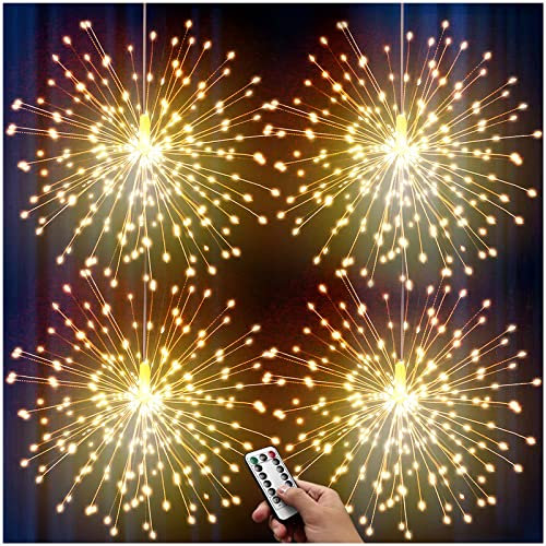 DenicMic Luci fuochi d'artificio 4 Pack 3200K bianco caldo 120 LED Starburst luci