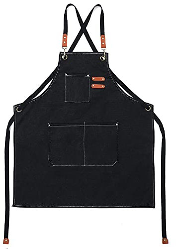 puseky Canvas Schürze, Heavy Duty Arbeitsschürze mit Taschen für Männer, wasserdichte verschleißfeste Werkzeuge Schürze für Garten, Handwerk Werkstatt und Garage (Schwarz)