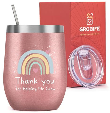 Grogife Teacher Gifts, Best Gifts for Teachers Nursery Nurse Childminder Headteacher Mentor, Thank You for Helping Me Grow Present, Travel Mug 350ml