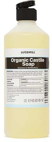 Lucemill Organic Castile Liquid Soap I 500ml I 100% Pure Certified Natural Soap I Gentle On Skin and Best For Body Wash Shampoo & Laundry Detergent I Comes with Flip Top