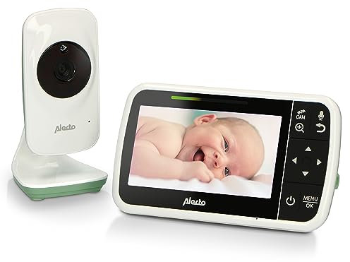 Alecto DVM149GN Babyphone mit Kamera und 4,3-Farbbildschirm - Babyfon mit schwenkbarer Video Kamera, Nachtsicht, Gegensprechfunktion, höhe Reichweite - Weiß/Grün