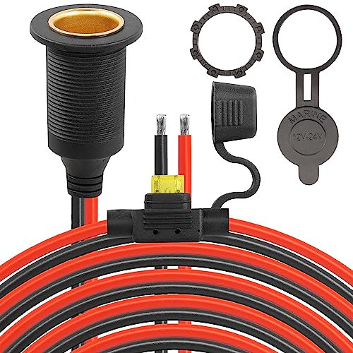CERRXIAN Câble d'extension de prise allume-cigare à filetage fixe 12 V/24 V, 20 A 13 AWG, étanche, prise femelle, câble de rechange - 2 m