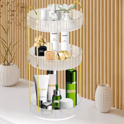 RayLove Premium 360°Rotating Makeup Organizer,Large Makeup Organizer for Vanity,3 Tier Perfume Organizer for Dresser,Make Up Organizer for Countertop,Fits Bedroom,Bathroom,Vanity Shelf Countertop