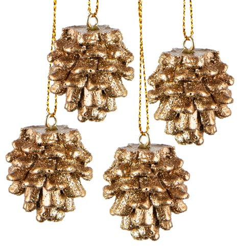 Logbuch-Verlag 4 goldene Zapfen Anhänger Baum Weihnachten Tannenzapfen Kiefernzapfen Herbstschmuck klein 3,5 cm