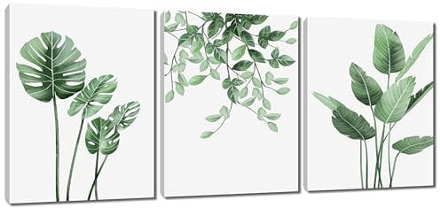 Green Plant Canvas Wall Art - 3 Panels Tropical Monstera Botanical Plants Paintings Modern Wall Decor Banana Leaf Foliage Picture Print Posters Decor For Home Office Framed 12×16 Inches Ready To Hang