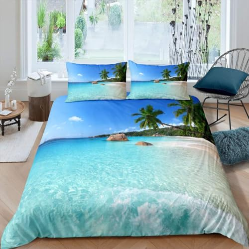 Homewish Bettbezug, 140 x 200 cm, Ocean, Sommerstrand, Bettwäsche im Hawaii-Stil, Bettbezug mit tropischen Palmen, Dekoration zum Thema Meer, weich