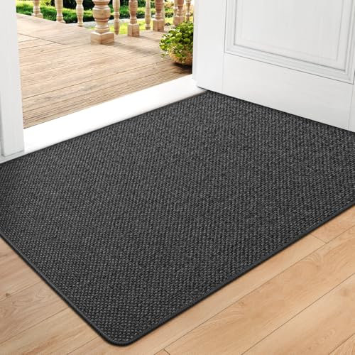 DEXI Zerbino Ingresso 80 x 120 cm, Tappeto Interno Antiscivolo e Assorbente, Intrappola la Polvere, Zerbini Lavabile per Porta di Casa, Grigio scuro