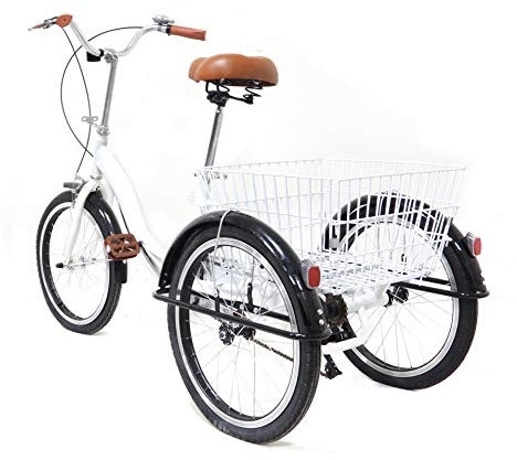 Brride 20 Zoll Senioren Dreirad, Stabiles Tricycle mit Korb, Fahrrad mit Dual-Bremsen, Dreirad für Erwachsene, Dual-Bremssystem vorne und hinten Stoßdämpfende Reifen, Anti-Rutsch-Pedale, Weiß