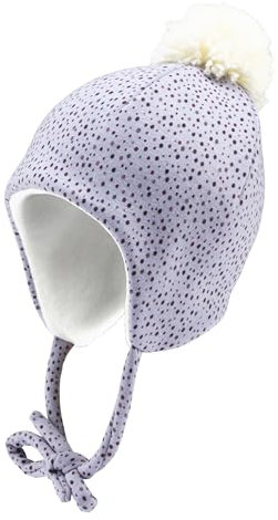 Sterntaler Inka Mütze mit Pünktchen - Mädchen Baby und Kinder Mütze mit angeschnittenen Ohrenklappen und Bindeband - Bommelmütze, gefüttert mit Baumwollfleece - blasslila, 45