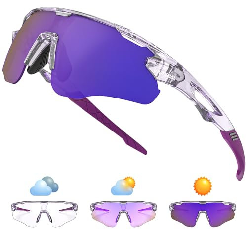 Victgoal Fahrradbrille Herren Selbsttönend Sport Sonnenbrille UV400 Schutz TR90 Rahmen Fahrradbrille Damen für Radfahren Laufen Angeln Sportbrille (Lila)