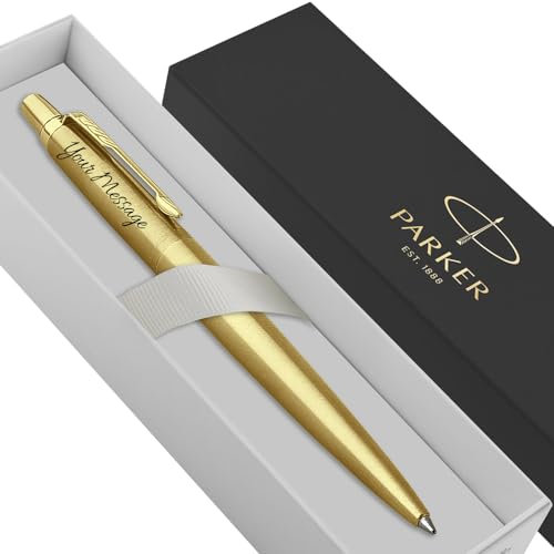 Parker Jotter Stainless Steel personalised parker pen engraved In Classy Gift Box Ideal Anniversary, Birthday or Fathers Day Gift Perfect For Men & Women With Laser Engraving (Gold)