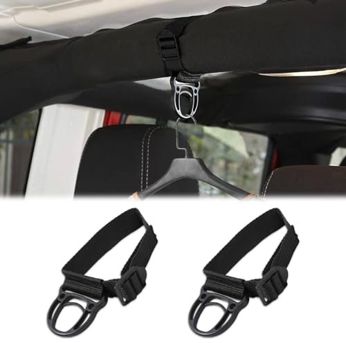 deemars 2PCS Überrollbügel Kleiderbügel Kleiderhaken, Automotive Haltegriffe, Auto-Innenraum-Zubehör Haltbarer Kleiderbügel-Gürtel Geeignet für Jeep Wrangler CJ YJ TJ LJ JK JKU JL JLU JT (Schwarz)