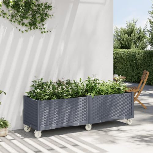 Juroupi Jardinière à roulettes Gris 160x50x54 cm PP Jardiniere sur Pieds,Bac avec Treillis,Jardiniere Terrasse