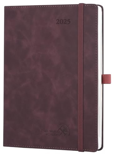 POPRUN Kalender 2025 Buchkalender Softcover mit PU-Leder, ca. A5 (22 x 16,5 cm) - Terminplaner, Wochenplaner Notizbuch (Jan.2025-Dez.2025) mit 100 GSM Papier - EU-25-C6NLO7-CRT-NEW