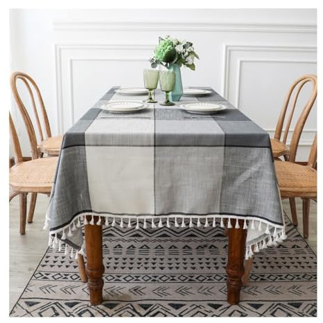 Aotiwe Tischdecke Wohnzimmertisch Grau, Table Cloth House Plaid Mit Quaste Tischdecke Gartentischdecke Tischdecke Modern Esszimmer Polyester 140x140cm