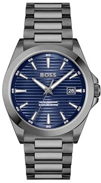 BOSS Uhr mit DREI-Zeiger-Quarzwerk für Herren Kollektion Strike mit Graues Edelstahlarmband - 1514175