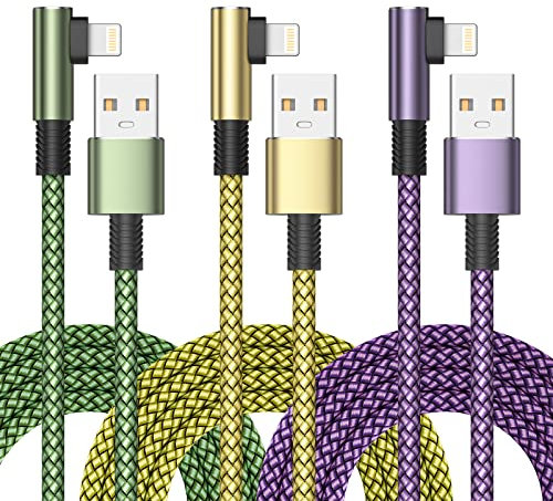 Cavo iPhone [2 Metri 3Pezzi] Filo Caricatore iPhone Carica Rapida Cavo Lightning USB Angolo Retto Certificato MFi Lungo Nylon Cavetto Caricabatterie per iPhone 14 13 12 11 Pro Max XS XR X 8 7 6 iPad
