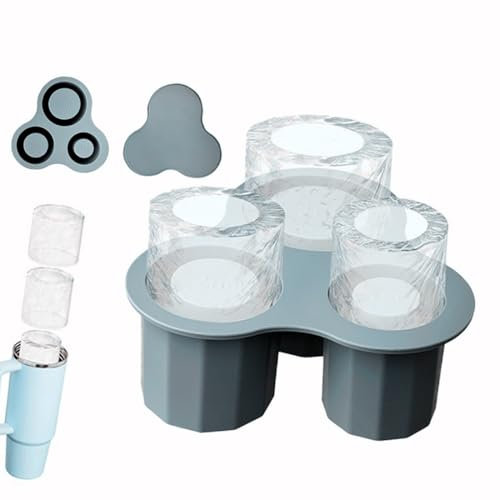 Stampo Ghiaccio per Stnley Cup, Stampo per Cubetti di Ghiaccio in Silicone con Coperchio per Bicchieri da 20-40OZ,Ghiaccio Stampi Riutilizzabili con 3 Stampi a Cilindro Cavo per Cocktail Whisky Caffè
