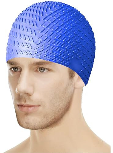 Gorro de Natación(Azul), Gorro de Piscina Silicona, para Gorros de Baño Hombre Mujer, Duradero Gorro de Piscina