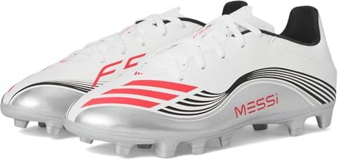 adidas F50 Messi Club Firm Multi Ground Football Boots, Botas de fútbol Unisex Adulto, Cloud White/Lucid Red/Silver Metallic, 38 EU