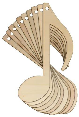 10 x hölzerne Musiknoten-Quaver-Bastelform, 3 mm, 8. Instrument, Song-Melodie (18 x 5,8 cm, Loch oben mittig)