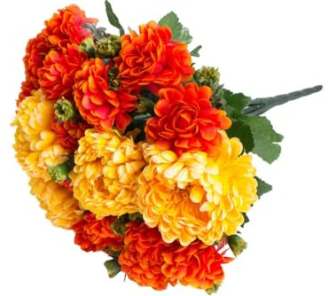 Botanic-Haus künstlicher Chrysanthemen Strauß 37 cm, Kunstblumenstrauß, Farbe: orange-gelb