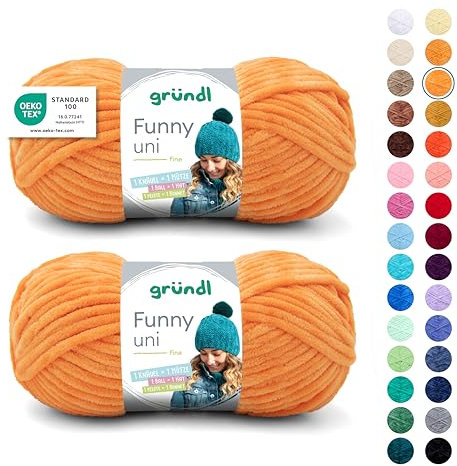 Gründl Wolle Funny uni - weiche Chenille Wolle zum Häkeln - Kuschelig und hautfreundlich - 100% Polyester - 2 Knäuel 100 g / 120 m - Nadelstärke 5-6, Gelb