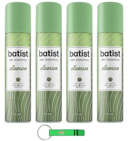 4x Batist Dry Shampoo Classico - Trockenshampoo Reinigt das Haar in nur wenigen Minuten ohne Wasser 75ml+ Beni Culinari Kostenloser Schlüsselanhänger