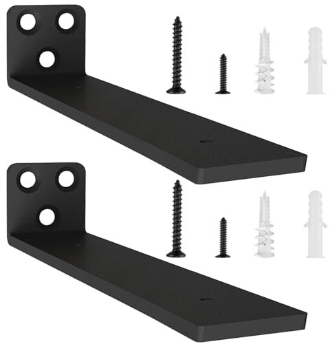2 Stücke Regalhalterung Regalträger 25cm, Schwerlast L Regalwinkel mit Befestigungsschrauben für Wohnzimmer | Büro| Küchen, Tragkraft 75 KG (Schwarz) 10in