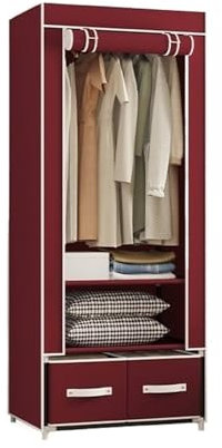 Tragbarer Metall-Kleiderschrank mit verstellbarem Kleiderständer, Aufbewahrungsschublade und Aufhänger, Schlafzimmermöbel für Bruin-Thema
