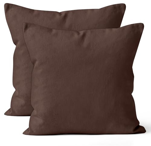 Encasa XO Conjuntos de Almohadas de algodón de algodón de 2 I 16x16 in (40x40 cm) - Gris Pardo Oscuro I No Insertar I Plain Square Cubas de Almohadas I Lavable | Solamente para Uso en Interiores