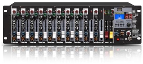 Stereo Line Rack Mixer 8 Channel, Microphone Preamplifiers, Rackmount Audio Mixer, 3 Band Eq per Channel, Support Usb/mp3 Playback, Xlr Inputs, for Recording Studios, Concerts, Meetings