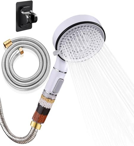 Filtered Handheld Showers,Shower Head with Hose,High Pressure Shower Head with 5 Spray Modes with 1.5M Hose urbocharged Design,Powerful Flow Shower Head for Low Water Pressure