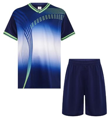Miutii Jungen Sport Set Trainingsanzug Fußball Trikot Schnelltrockend T-Shirt + Shorts Sportanzug Jogginganzug Fußball Uniform Basketball Kleidung B Marineblau Weiß 146-152