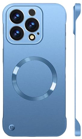 Generisch Ultra Thin Hard Magnetic Phone Case for iPhone 16/15/14/13/12 Pro Max, Luxury Magnetic Metal Gloss Matte Frameless Shockproof Phone Case (15Pro,Blue)