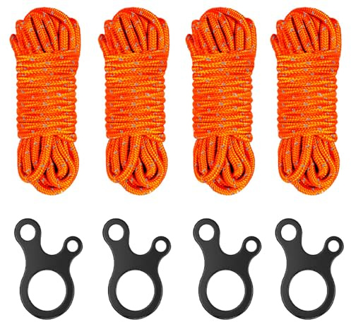 4 StüCke Zelt Wind Schnur 6m×5.5mm Abspannseile Camping, Sturmfestes ZeltzubehöR Mit 4 Halteschnalle, Nachtleuchtfunktion Abspannseile für Zelte, Markisen(Orange)